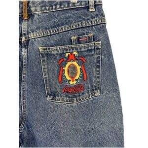 Coca Cola Women's High Waist Mommy Jeans Size 14 80s Olympic Tennis Embroidery